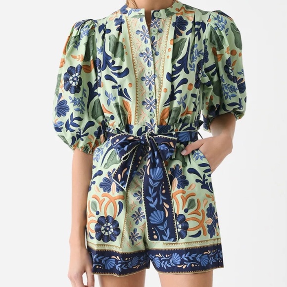FARM Rio High Waist Green and Blue Shorts - Picture 1 of 2